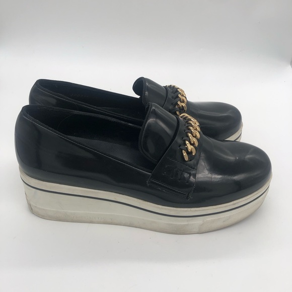 Authentic Stella McCartney Black Gloss Platform Loafers Gold Chain Accent ⛓️🖤💛 - Picture 6 of 16